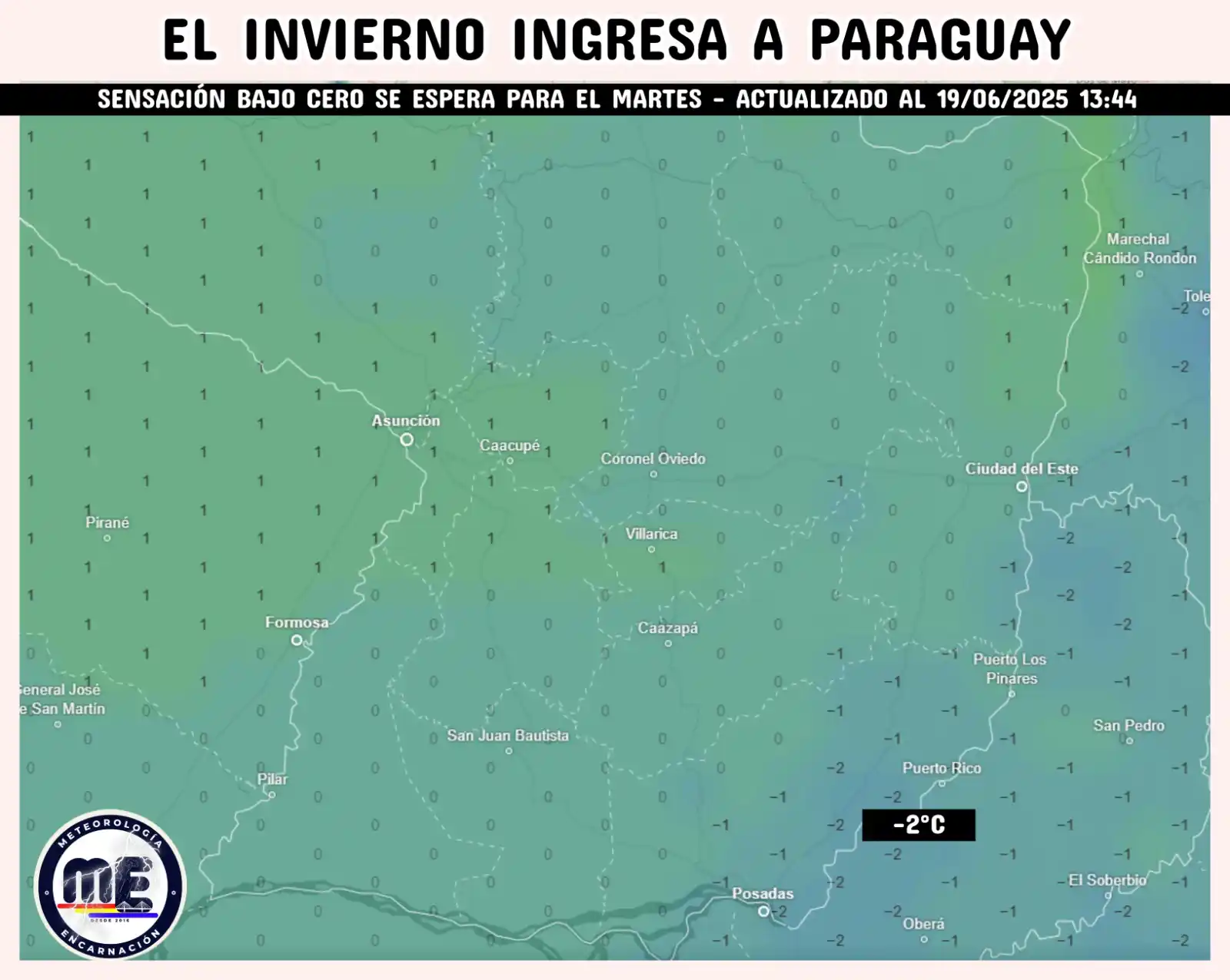 Image from Meteorología Encarnación: 🔊 REITERAMOS Ingreso de masa de aire de origen polar.  Hacia el final...