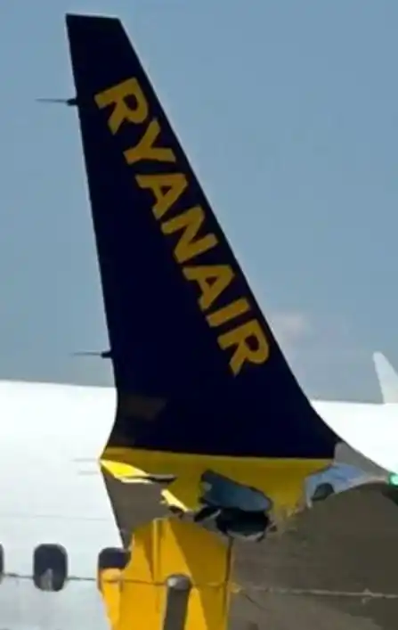 Image from The Irish Sun: Ryanair plane CRASHES on runway moments after landing at holiday airpo...