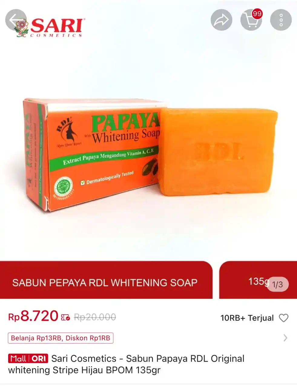 Image from Racun Shopee Receh: Sari Cosmetics - Sabun Papaya RDL Original whitening Stripe Hijau BPOM...