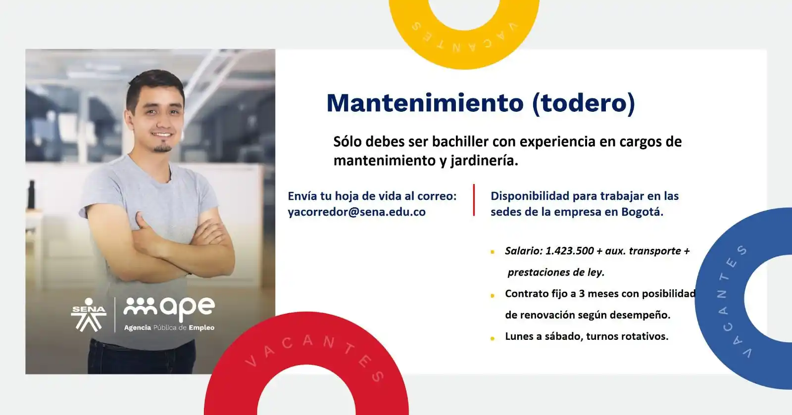 Image from Oportunidades Bogotá: Se solicita *Mantenimiento (todero)*  Funciones: ✅Realizar mantenimien...