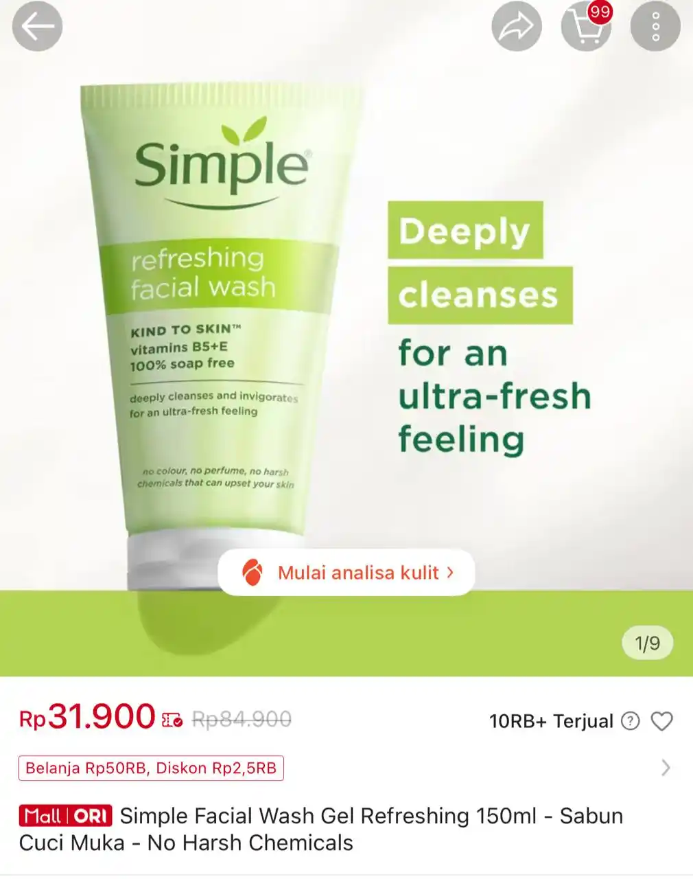Image from Racun Shopee Receh: Simple Facial Wash Gel Refreshing 150ml - Sabun Cuci Muka - No Harsh C...