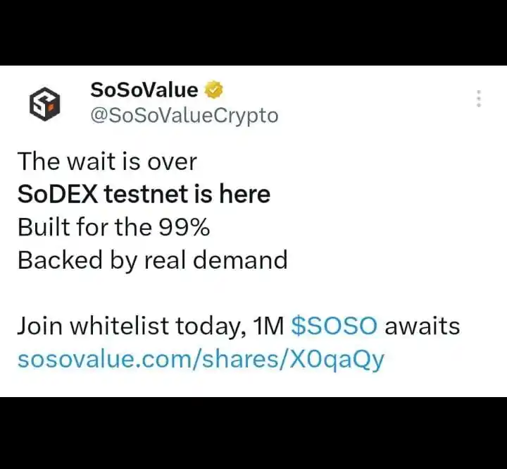 Image from CryptoMasteryHub(Crypto): *SosoValue ~ SoDEX Testnet*  Sosovalue is still the best airdrop proje...