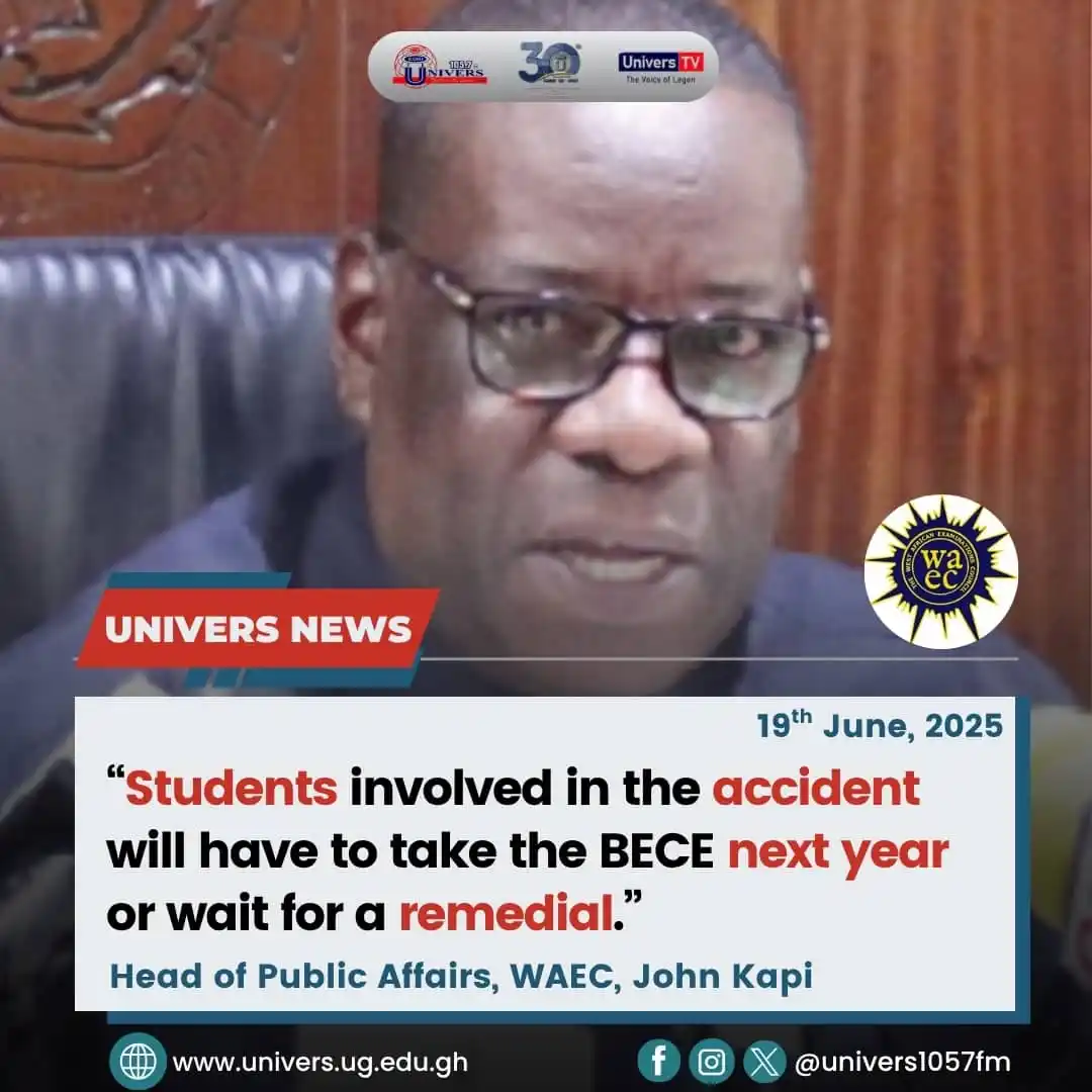 Image from Radio Univers 1057fm: Students involved in the accident will have to take the BECE next year...