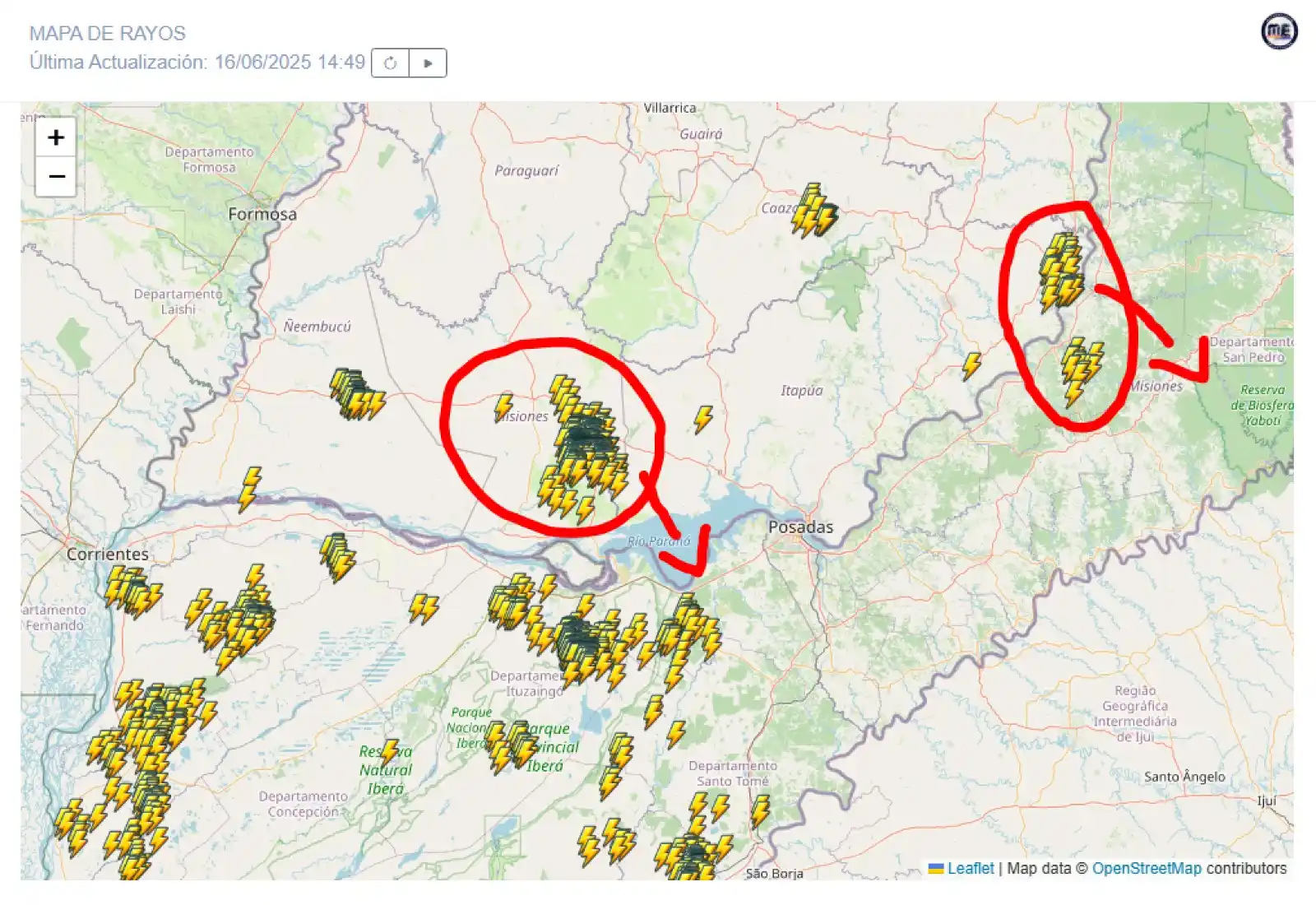 Image from Meteorología Encarnación: Tormentas aisladas | Núcleos de tormentas aisladas puntuales se están ...