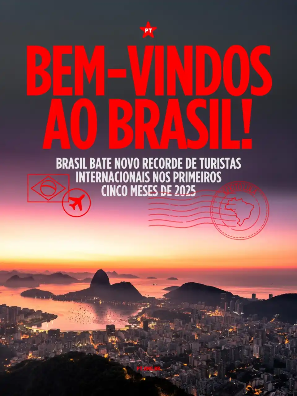 Image from PT - Partido dos Trabalhadores: 🌎✈️ TURISMO EM ALTA: De janeiro a maio de 2025, o Brasil recebeu 4,8 ...