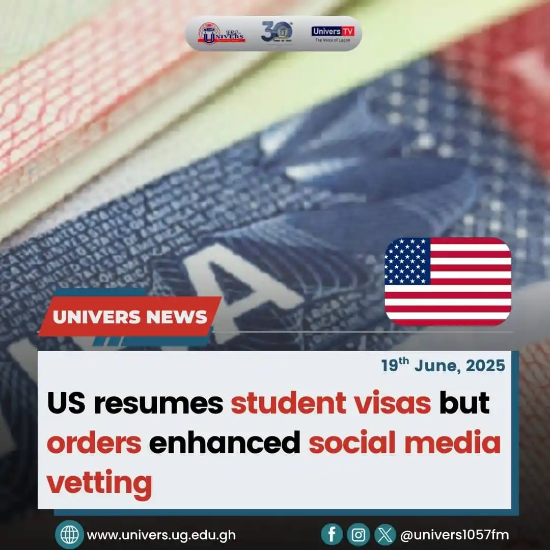Image from Radio Univers 1057fm: *US resumes student visas but orders enhanced social media vetting*   ...