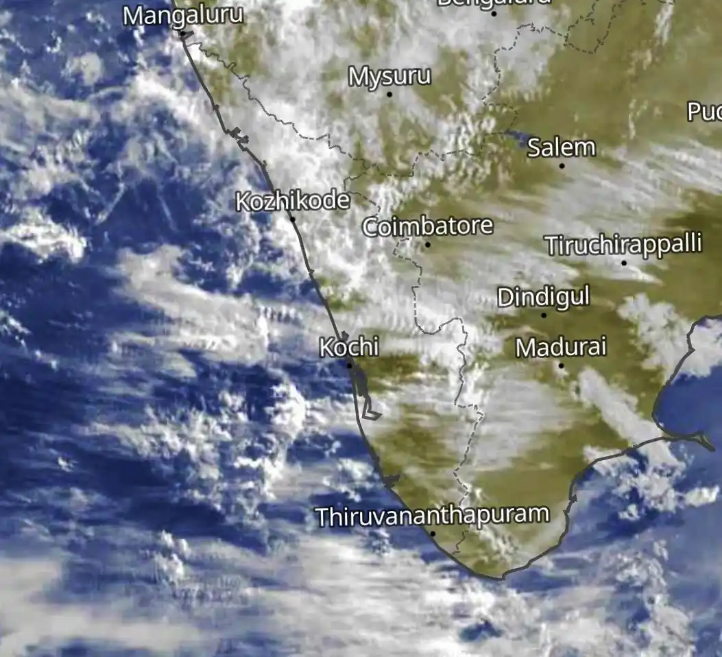 Image from Metbeat Weather: വടക്കൻ, മധ്യ കേരളം രാവിലെ മേഘാവൃതം + മഴ, തെക്ക് ഭാഗിക മേഘാവൃതം, ഇടവിട്...