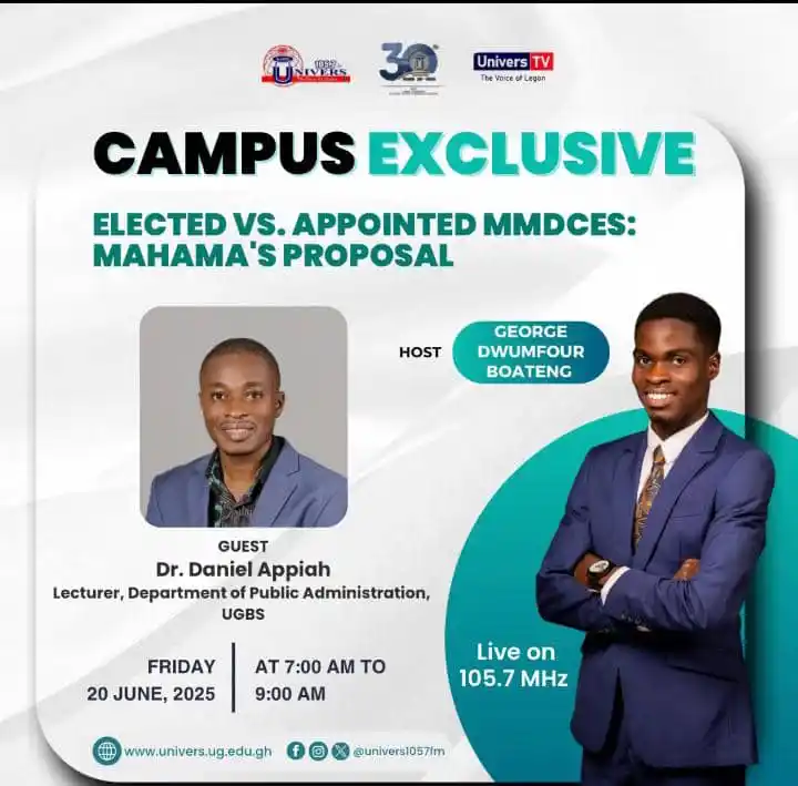 Image from Radio Univers 1057fm: What's the future of MMDCEs in Ghana? Tune into Campus Exclusive tomor...