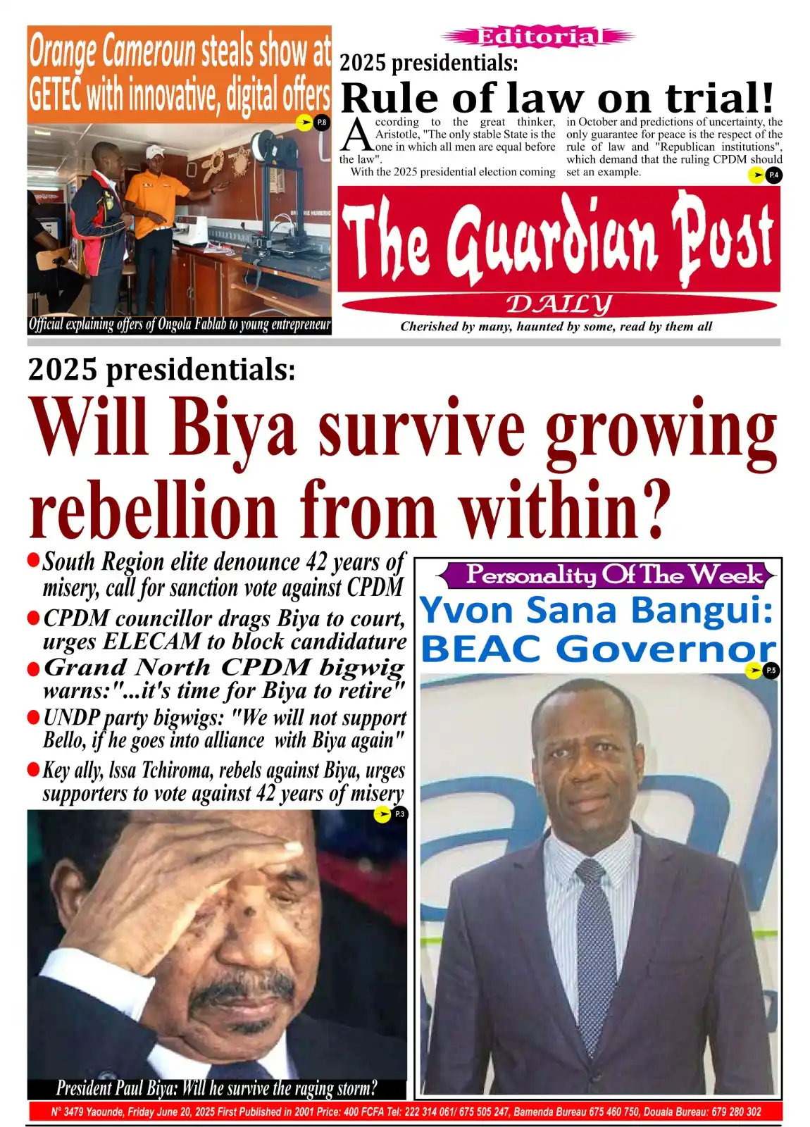 Image from The Guardian Post Daily: 2025 presidentials: Will Biya survive growing rebellion from within?  ...