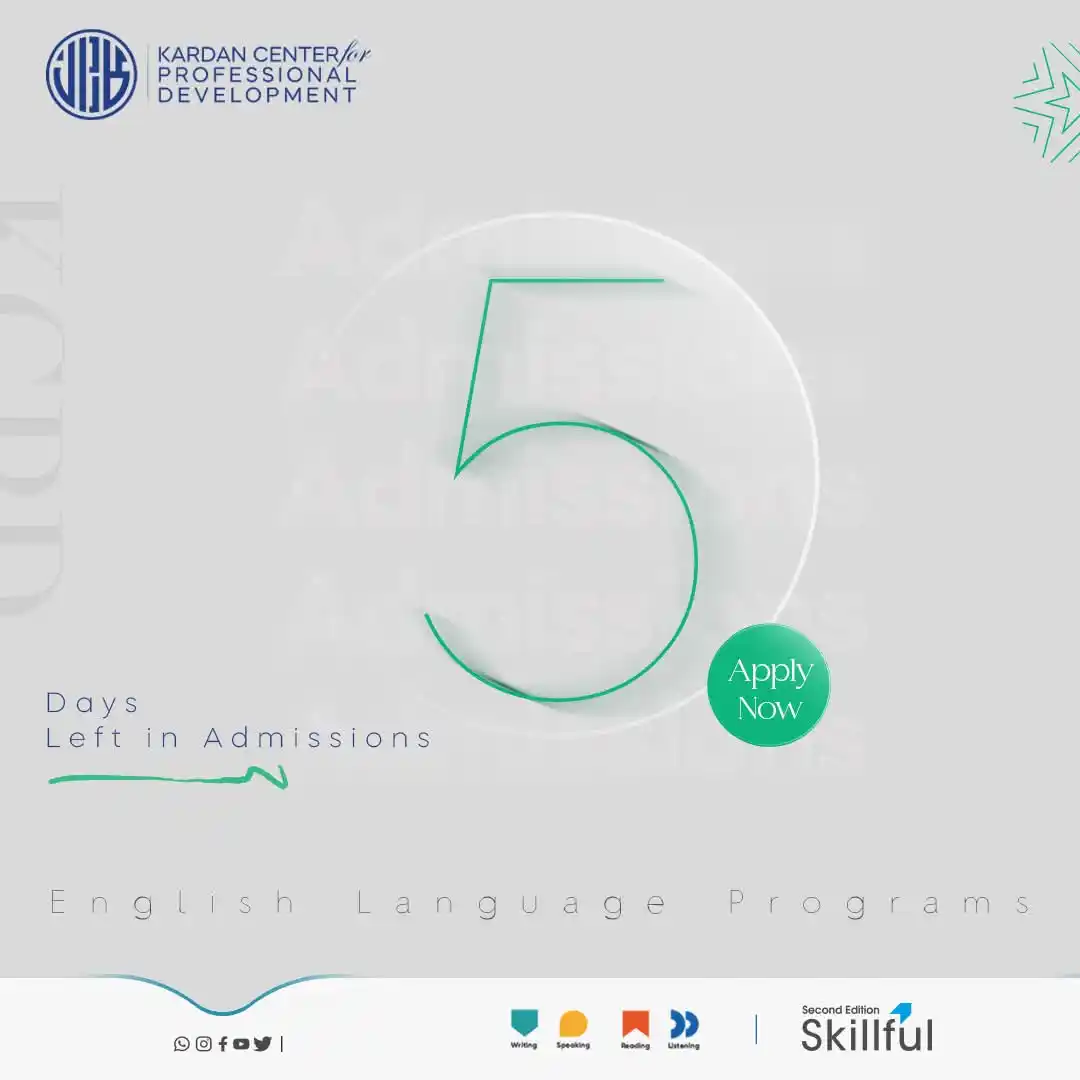Image from Kardan University: *۵ روز تا ختم ثبت‌نام در برنامه‌های زبان انگلیسی*   ثبت‌نام در برنامه‌...