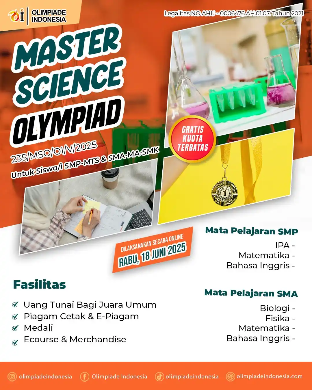 Image from OLIMPIADE INDONESIA: 📢 Adik-adik jangan lupa Ujian MSO 2025 Bidang BIOLOGI SMA DAN FISIKA ...