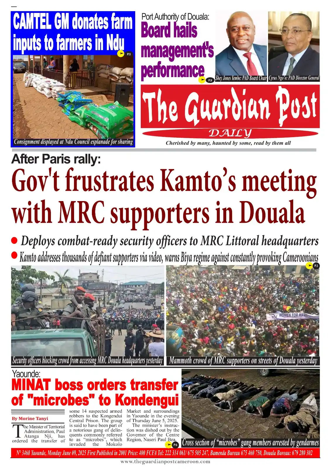 Image from The Guardian Post Daily: After Paris rally: Govt frustrates Kamto's meeting with MRC supporters...