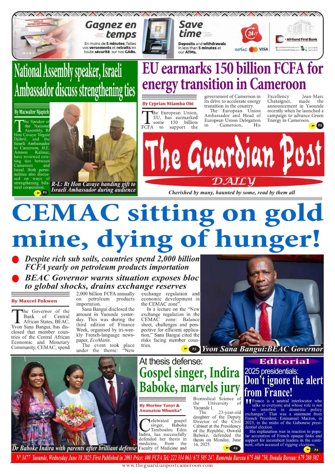 Image from The Guardian Post Daily: CEMAC sitting on gold mine, dying on hunger!  At thesis defense: Gospe...