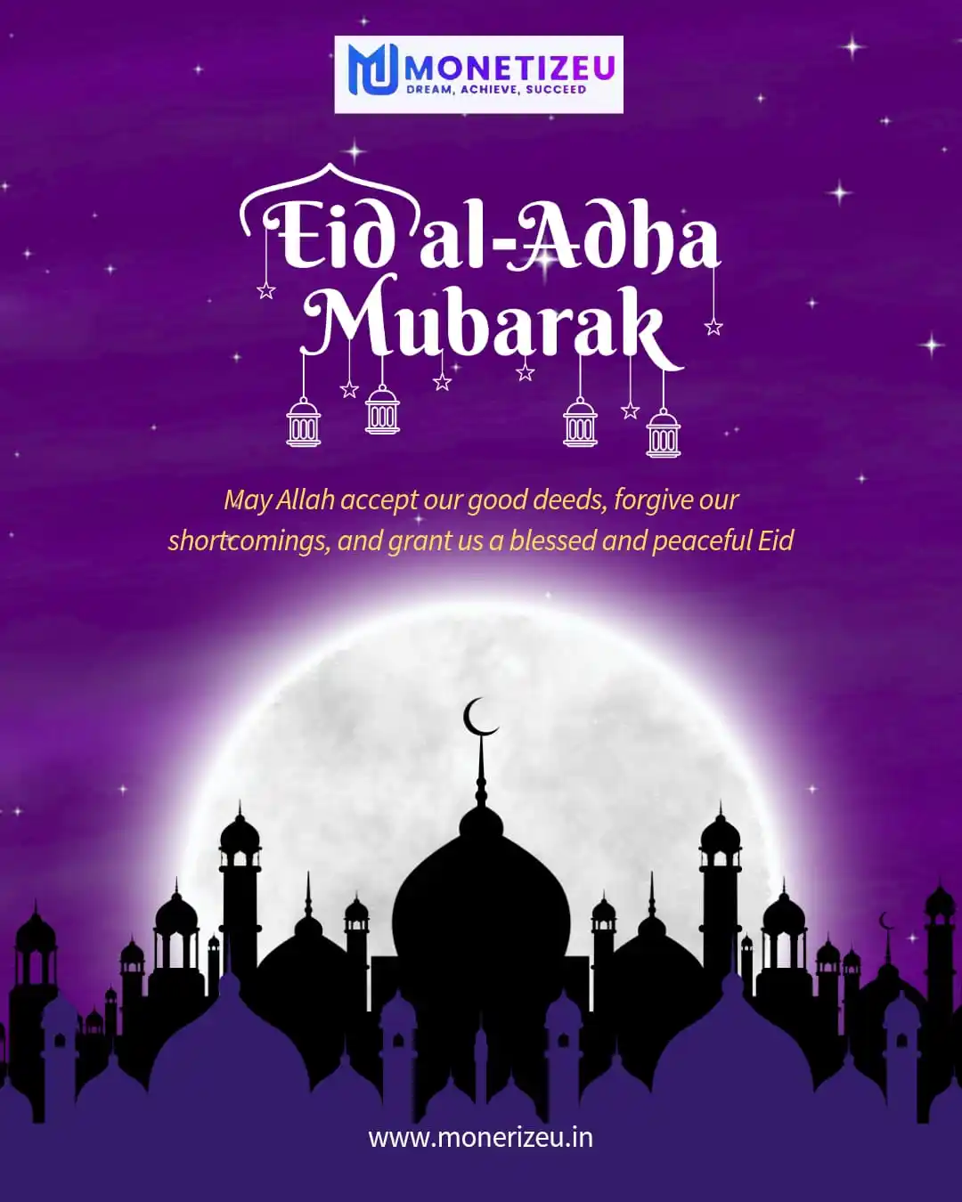 Image from MonetizeU.in: 🌙 *Eid al-Adha Mubarak from MonetizeU!* 🕋 Wishing you and your famil...