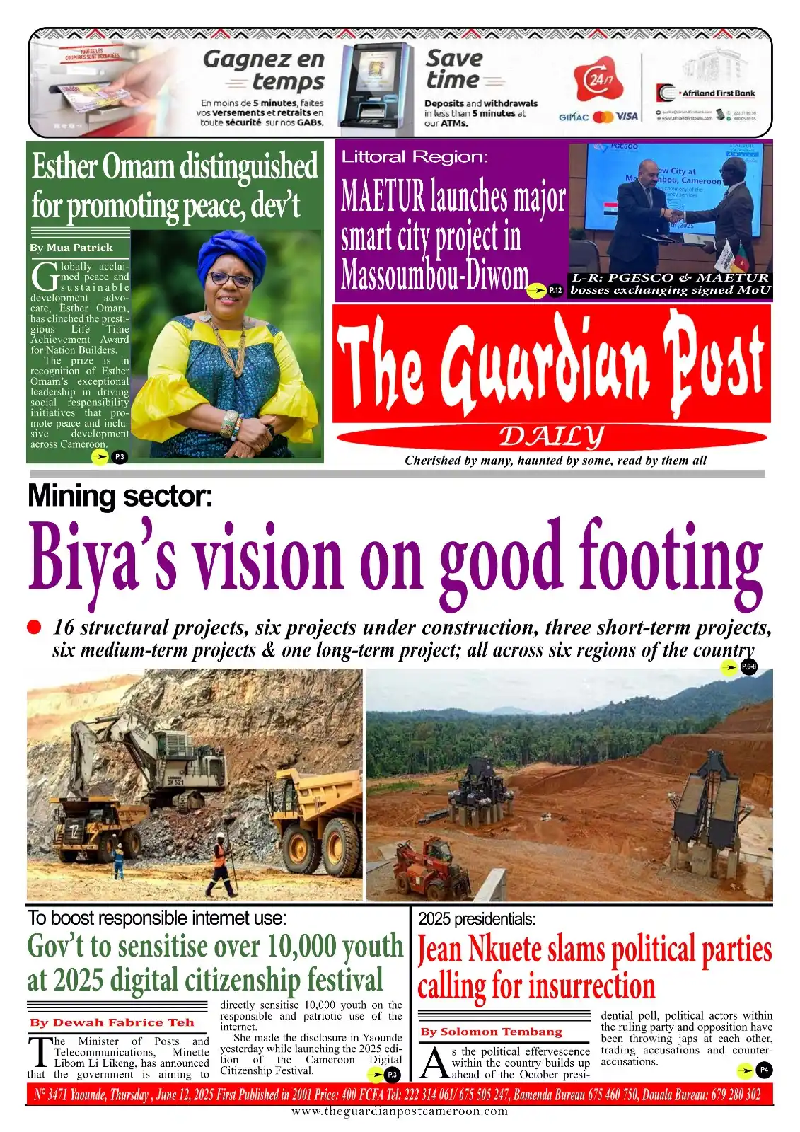 Image from The Guardian Post Daily: Mining sector: Biya's vision on good footing 2025 presidentials: Jean...
