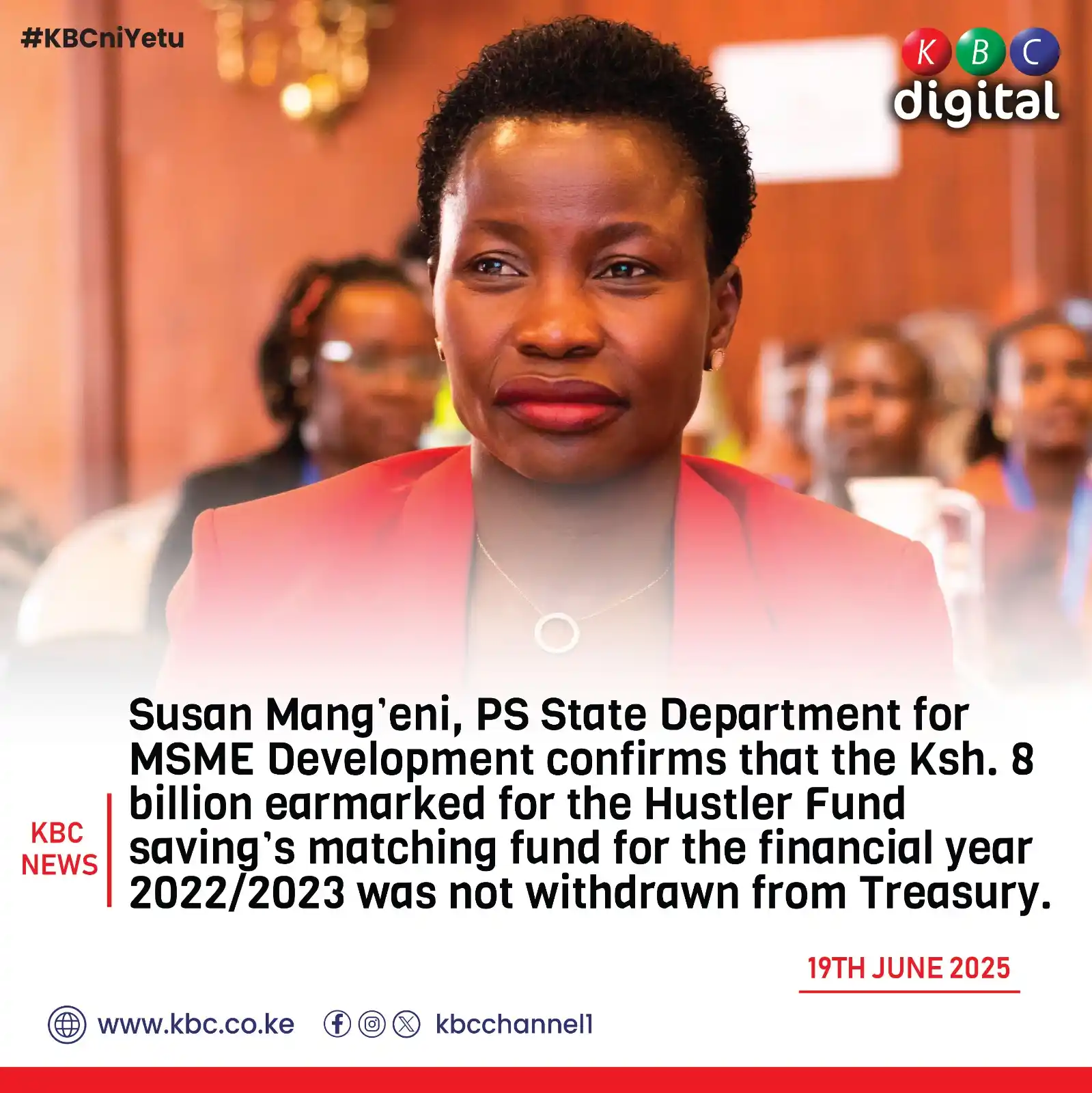 Image from KBC Digital: Susan Mang’eni, PS State Department for MSME Development confirms that...