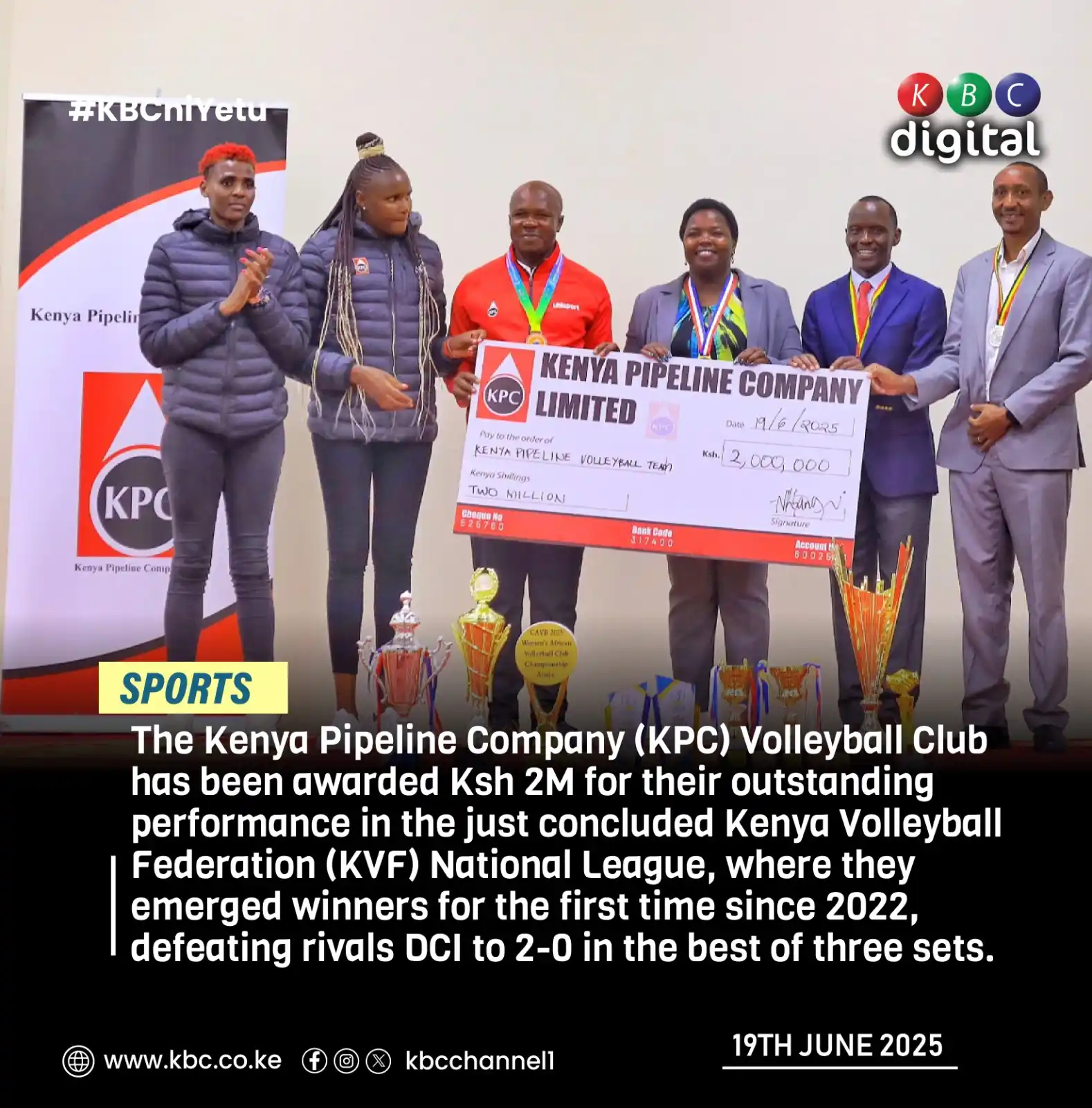 Image from KBC Digital: The Kenya Pipeline Company (KPC) Volleyball Club has been awarded Ksh ...
