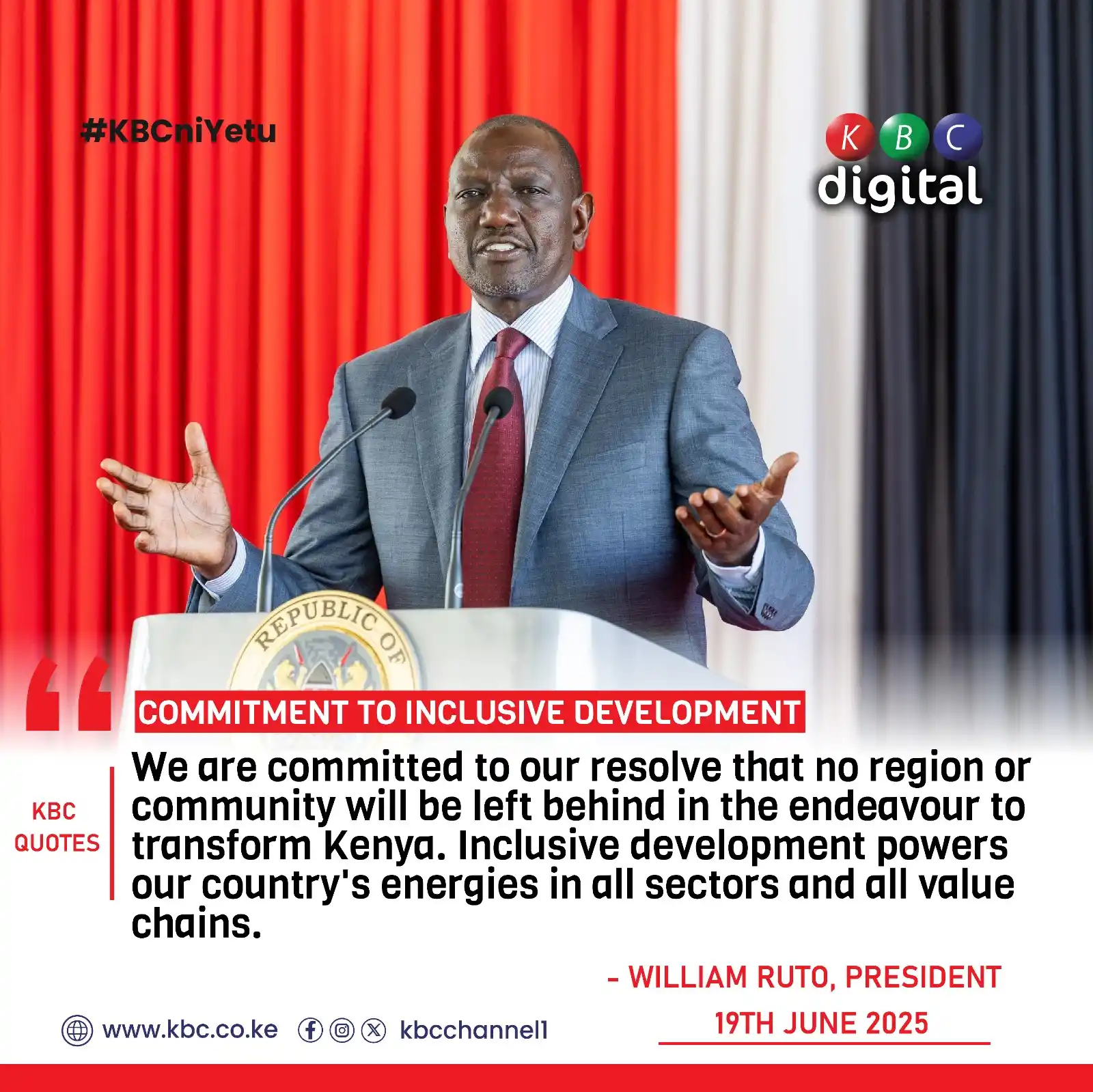 Image from KBC Digital: "We are committed to our resolve that no region or community will be l...