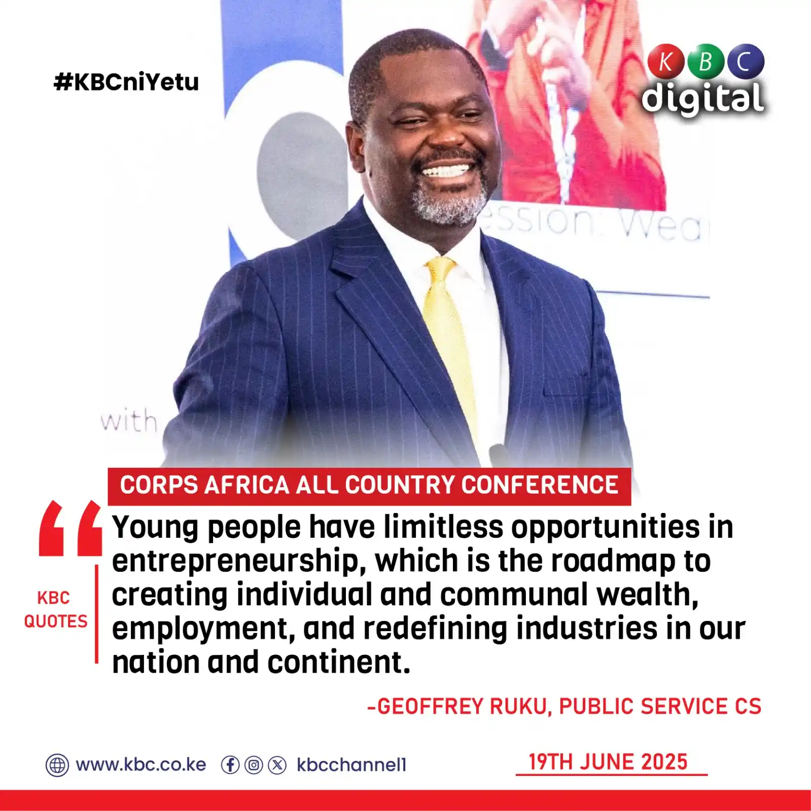 Image from KBC Digital: “Young people have limitless opportunities in entrepreneurship, which ...