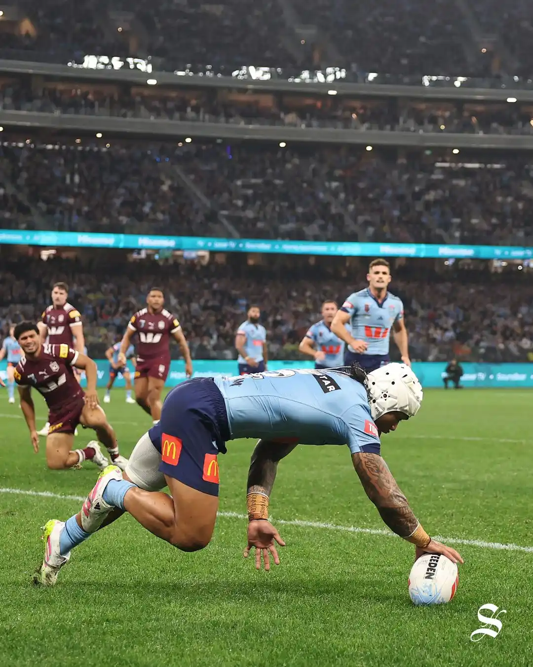 Image from The Sydney Morning Herald: A successful captain’s challenge saw Brian To’o score the first try in...