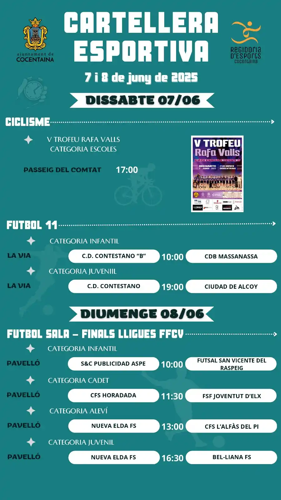 Image from AJUNTAMENT DE COCENTAINA: 🏆📢 Aquesta és la cartelleria esportiva de Cocentaina per al dissabte...