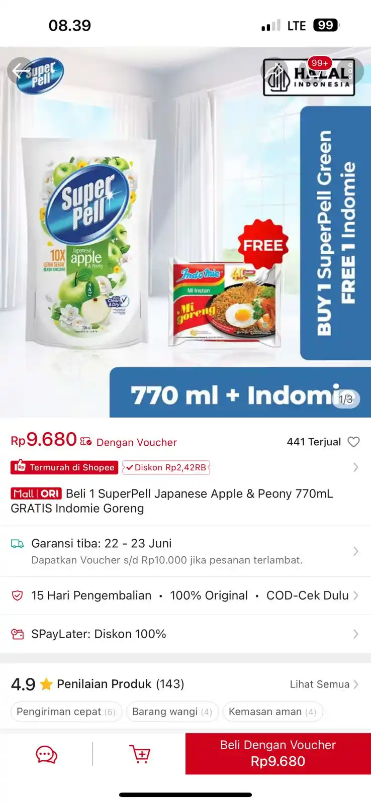 Image from INFO PROMO RACUN SHOPEE CUAN: Beli 1 SuperPell Japanese Apple & Peony 770mL GRATIS Indomie Goreng ht...