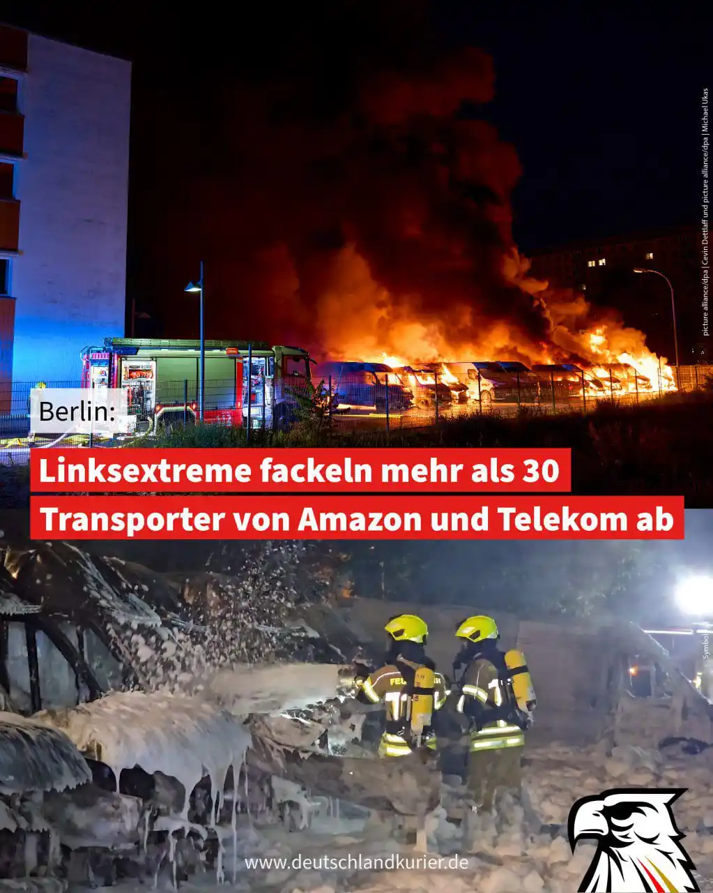 Image from Deutschland-Kurier: Berlin: Linksextreme fackeln mehr als 30 Transporter von Amazon und Te...