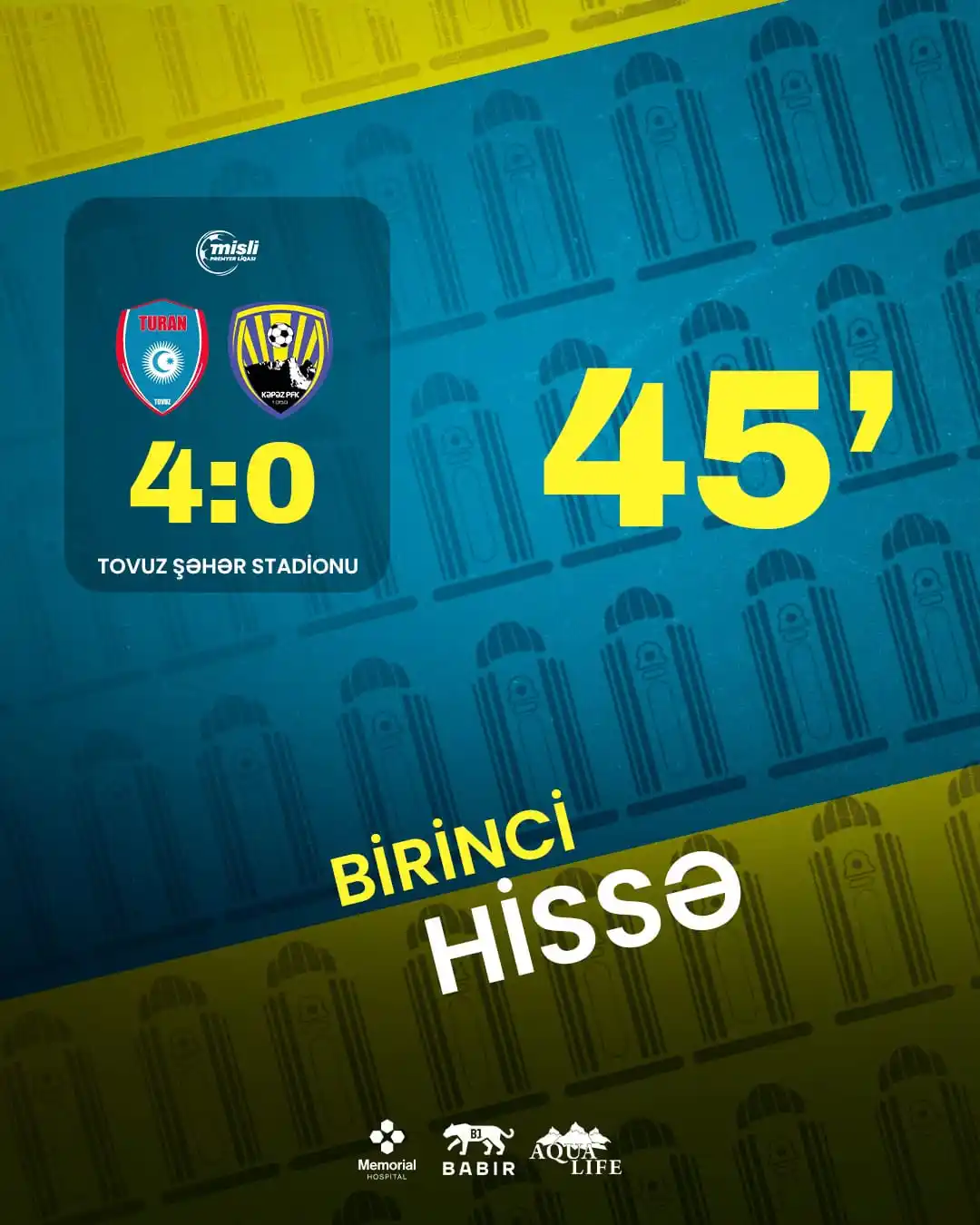 Image from Kapaz PFC: Birinci hissə bitdi! 45’⏱️ "Turan Tovuz" 4:0 "Kəpəz"  <a class="text-b...