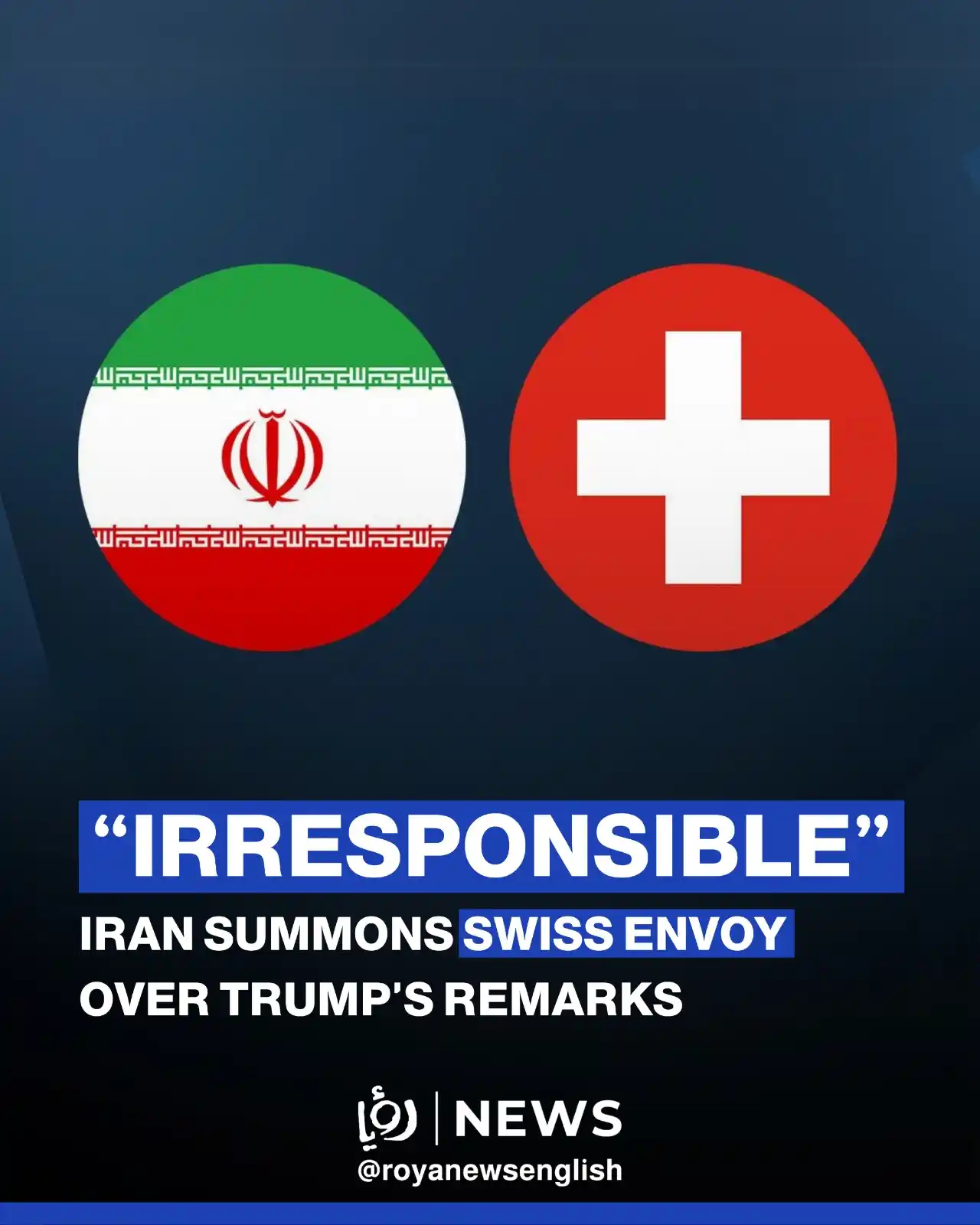Image from Roya News English: 🇨🇭 🇮🇷 🇺🇸 Iran's foreign ministry summoned on Wednesday the Swiss...