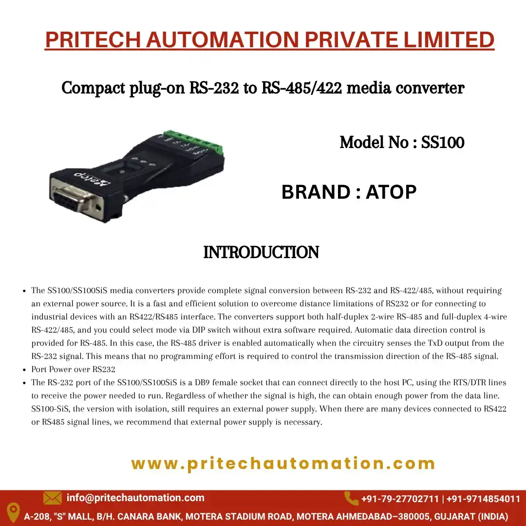 Image from PRITECH AUTOMATION PRIVATE LIMITED: COMPACT PLUG RS - 232 TO RS - 485/422 MEDIA CONVERTER FROM BRAND : ATO...