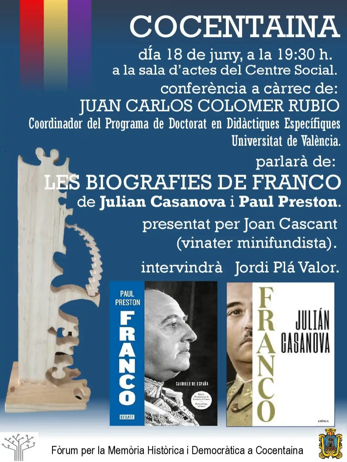 Image from AJUNTAMENT DE COCENTAINA: 📚 Conferència sobre les biografies de Franco  🗓 Dimecres 18 de juny ...