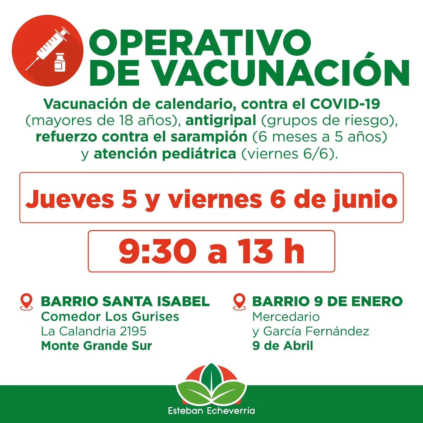 Image from Municipio Esteban Echeverría: 💉Continuamos con los operativos gratuitos de vacunación de calendario...