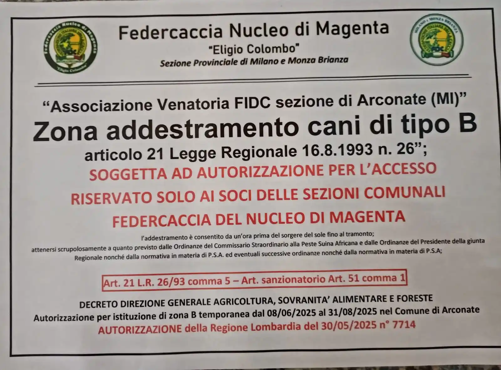 Federcaccia Nucleo di Magenta post