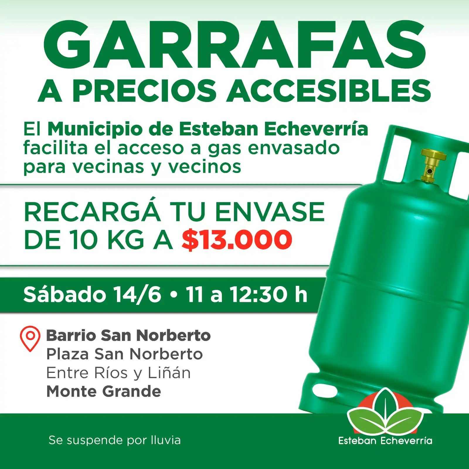 Image from Municipio Esteban Echeverría: El sábado 14 de junio acercaremos garrafas a un precio accesible al ba...