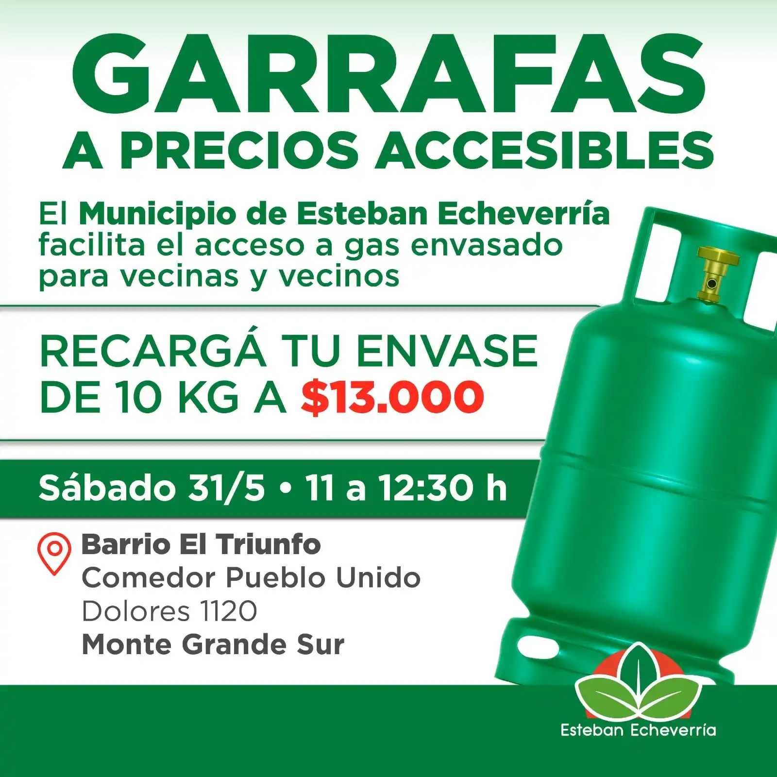 Image from Municipio Esteban Echeverría: El sábado 31 de mayo acercaremos garrafas a un precio accesible al bar...