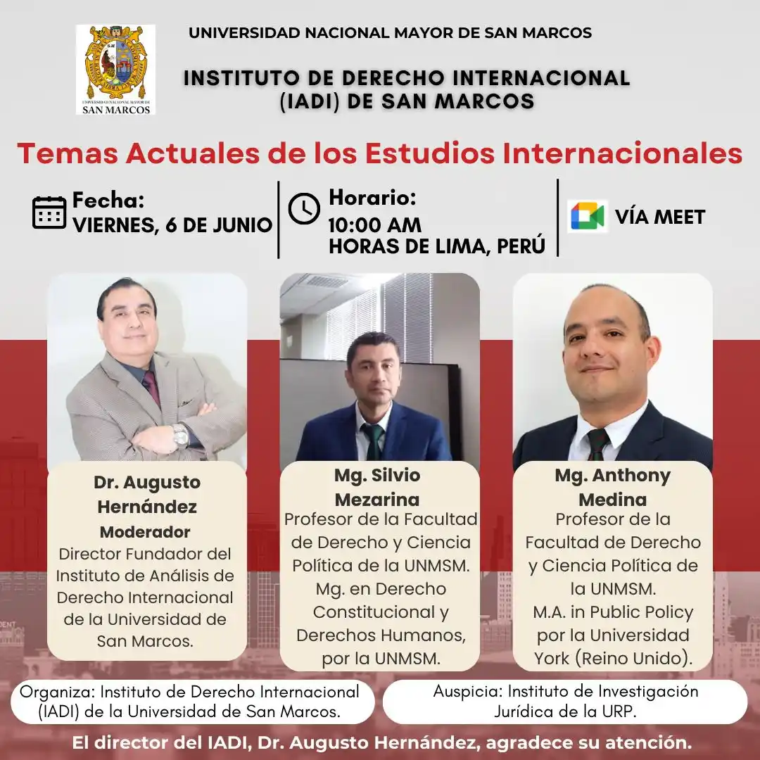 Image from Sociedad Peruana de Derecho Internacional: 📍Estimada comunidad, los invitamos a participar de la conferencia _“T...