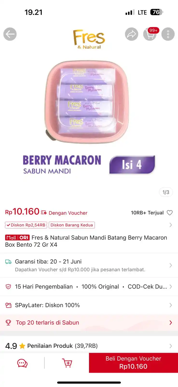 Image from INFO PROMO RACUN SHOPEE CUAN: Fres & Natural Sabun Mandi Batang Berry Macaron Box Bento 72 Gr X4 seh...