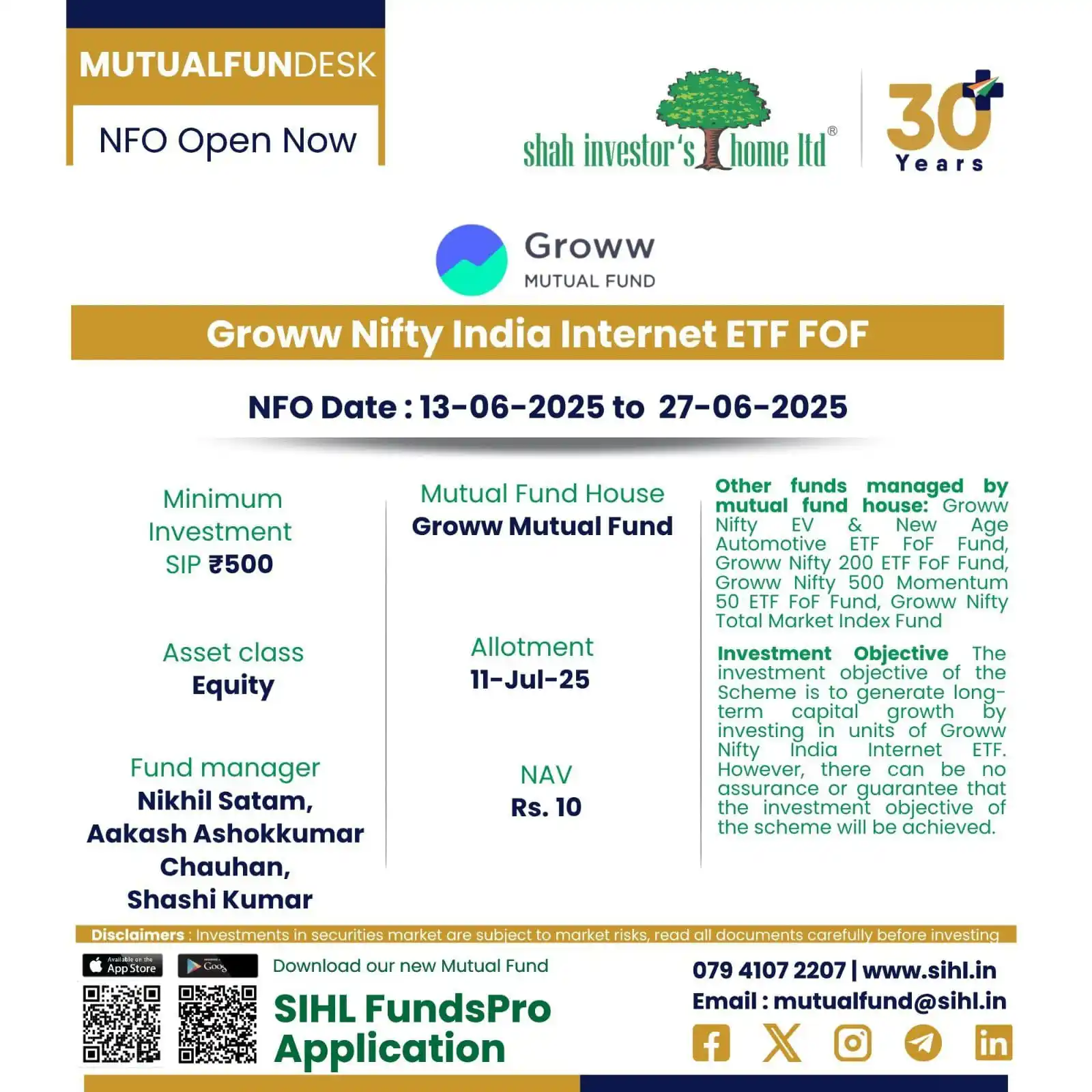 Image from Shah Investors Home Ltd: Groww Mutual Fund's new NFO, the Groww Nifty India Internet ETF FOF, l...