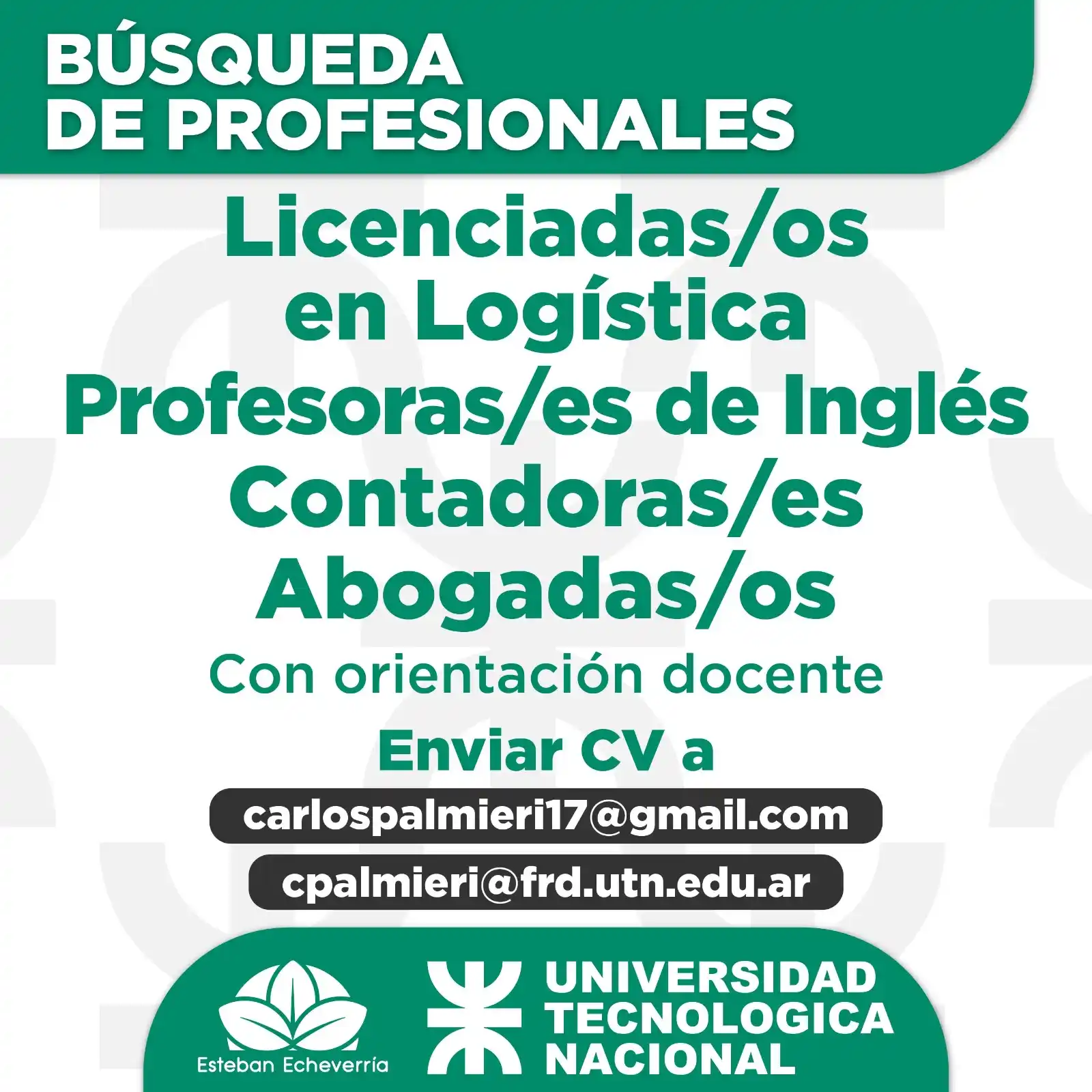 Image from Municipio Esteban Echeverría: La UTN busca para su plantel licenciadas/os en logística, profesoras/e...
