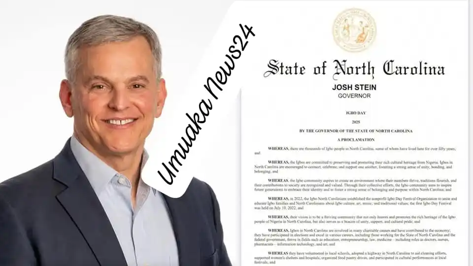 Image from UMUAKA NEWS24: North Carolina Governor Declares June 14 ‘Igbo Day’ To Celebrate Niger...