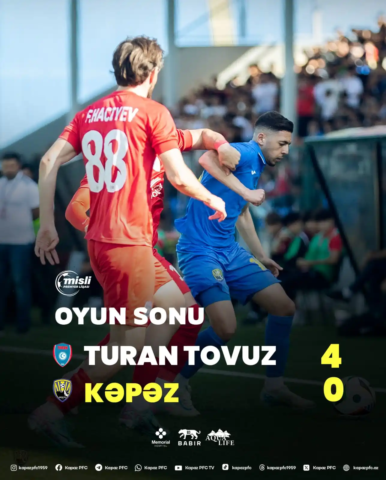 Image from Kapaz PFC: Oyun başa çatdı! 90’⏱️ "Turan Tovuz" 4-0 "Kəpəz"  <a class="text-blue-...
