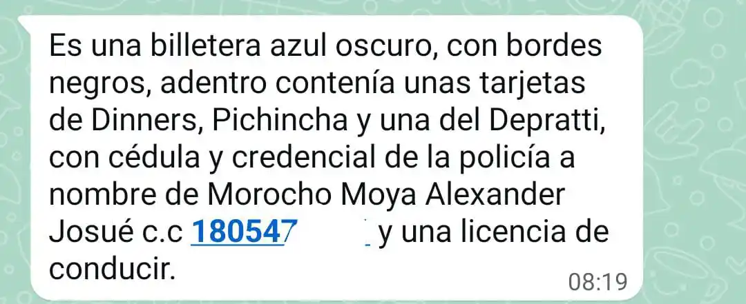 Image from La Primicia De Manta: 🔔💸 *¡RECOMPENSA!* 💵🔔 Se busca una billetera azul oscuro con bordes...