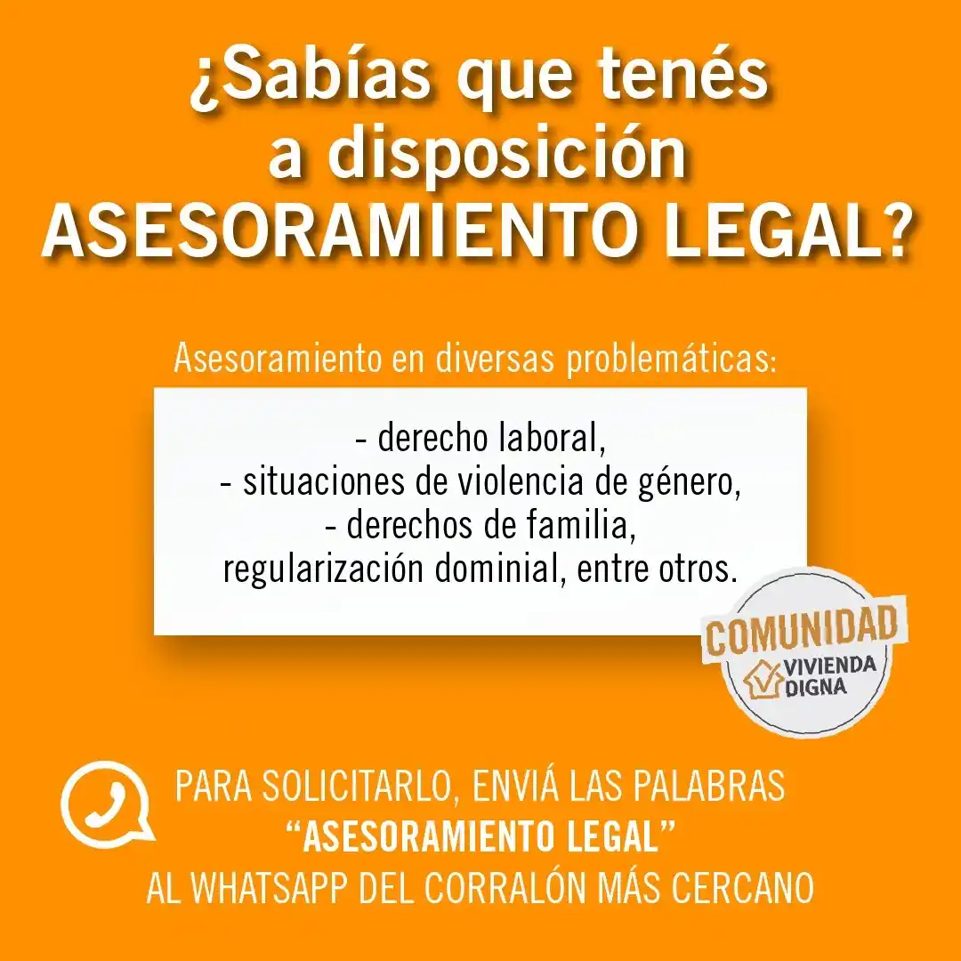 Image from Corralón Social Vivienda Digna: Si sos parte de la Comunidad Vivienda Digna, tenés asesoramiento legal...