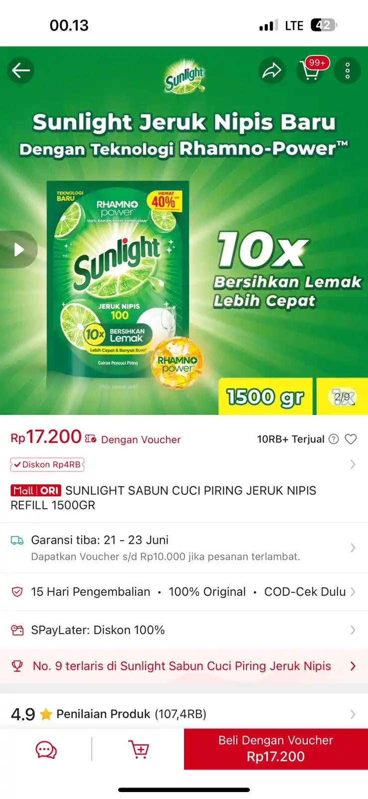 Image from INFO PROMO RACUN SHOPEE CUAN: SUNLIGHT SABUN CUCI PIRING JERUK NIPIS REFILL 1500GR https://s.shopee....