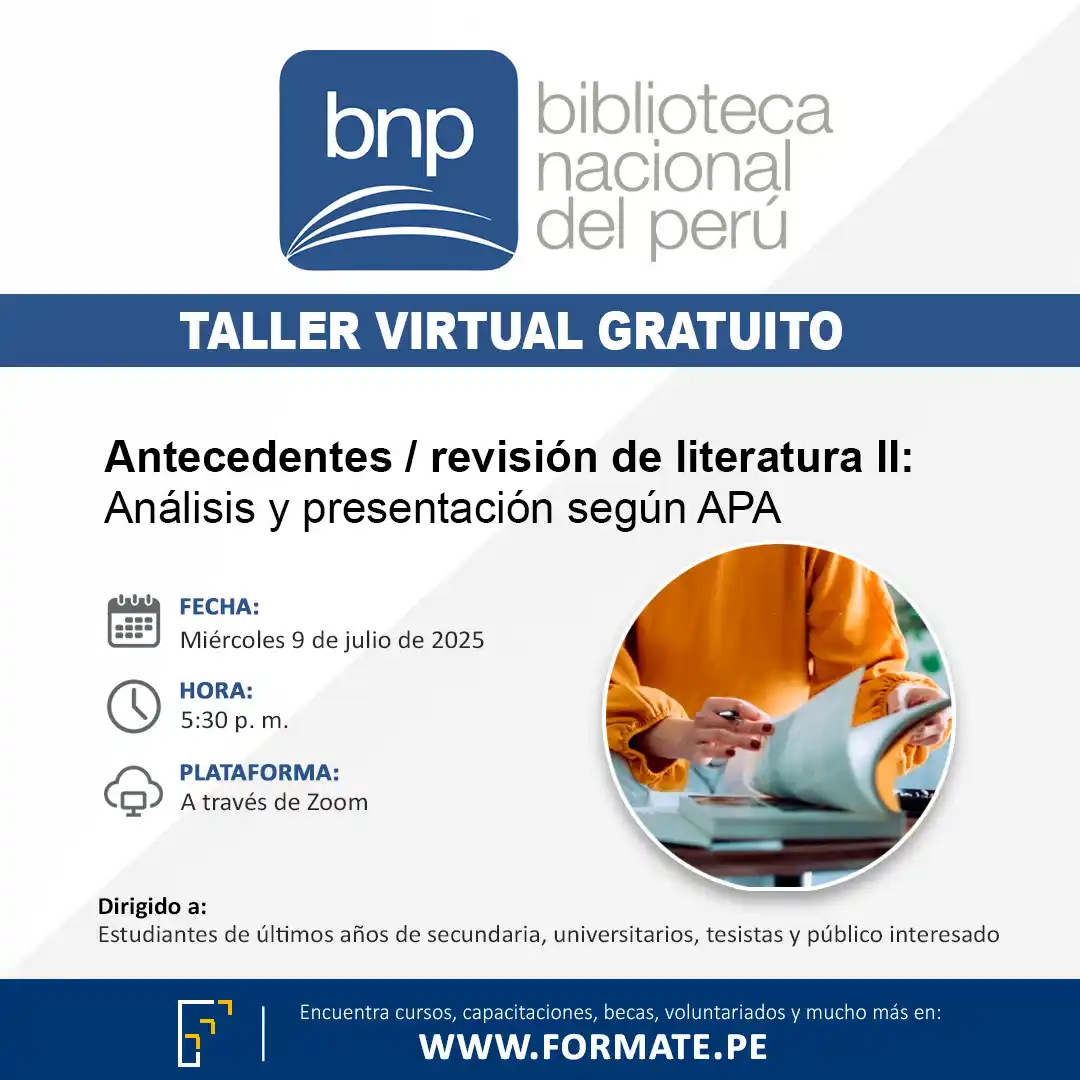 Image from Prácticas PreProfesionales Perú: 📢 Taller virtual gratuito "Antecedentes / revisión de literatura II: ...