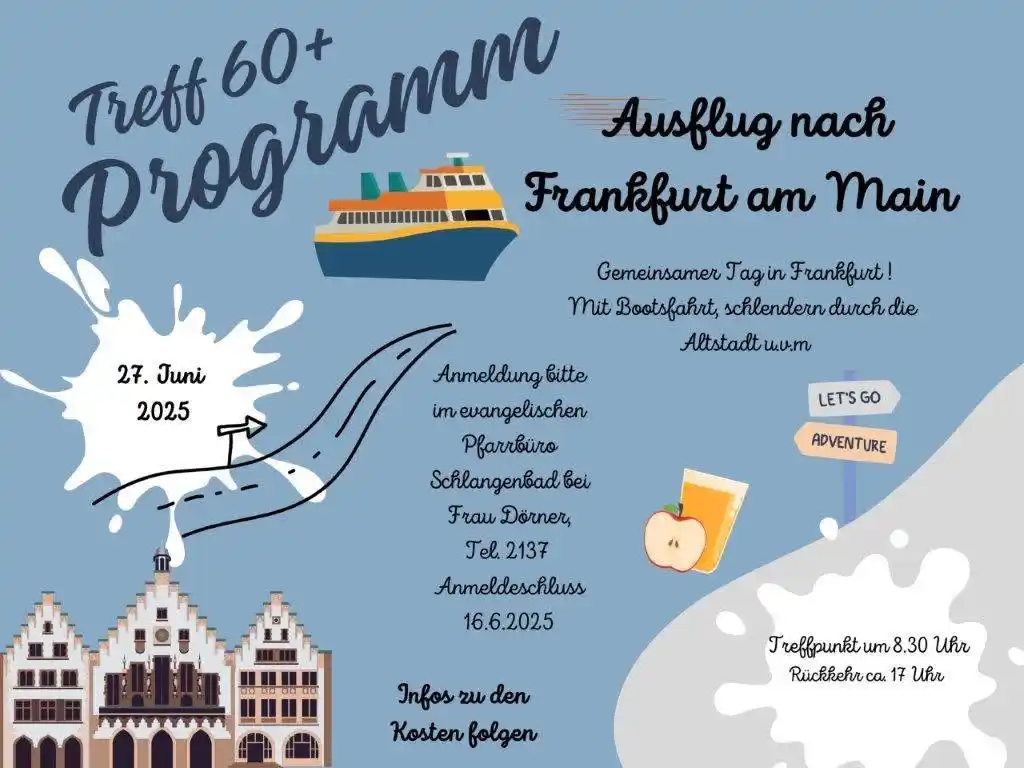 Image from Gemeinde Schlangenbad: *Treff 60+ aus Schlangenbad unterwegs – Ausflug nach Frankfurt*  Der T...