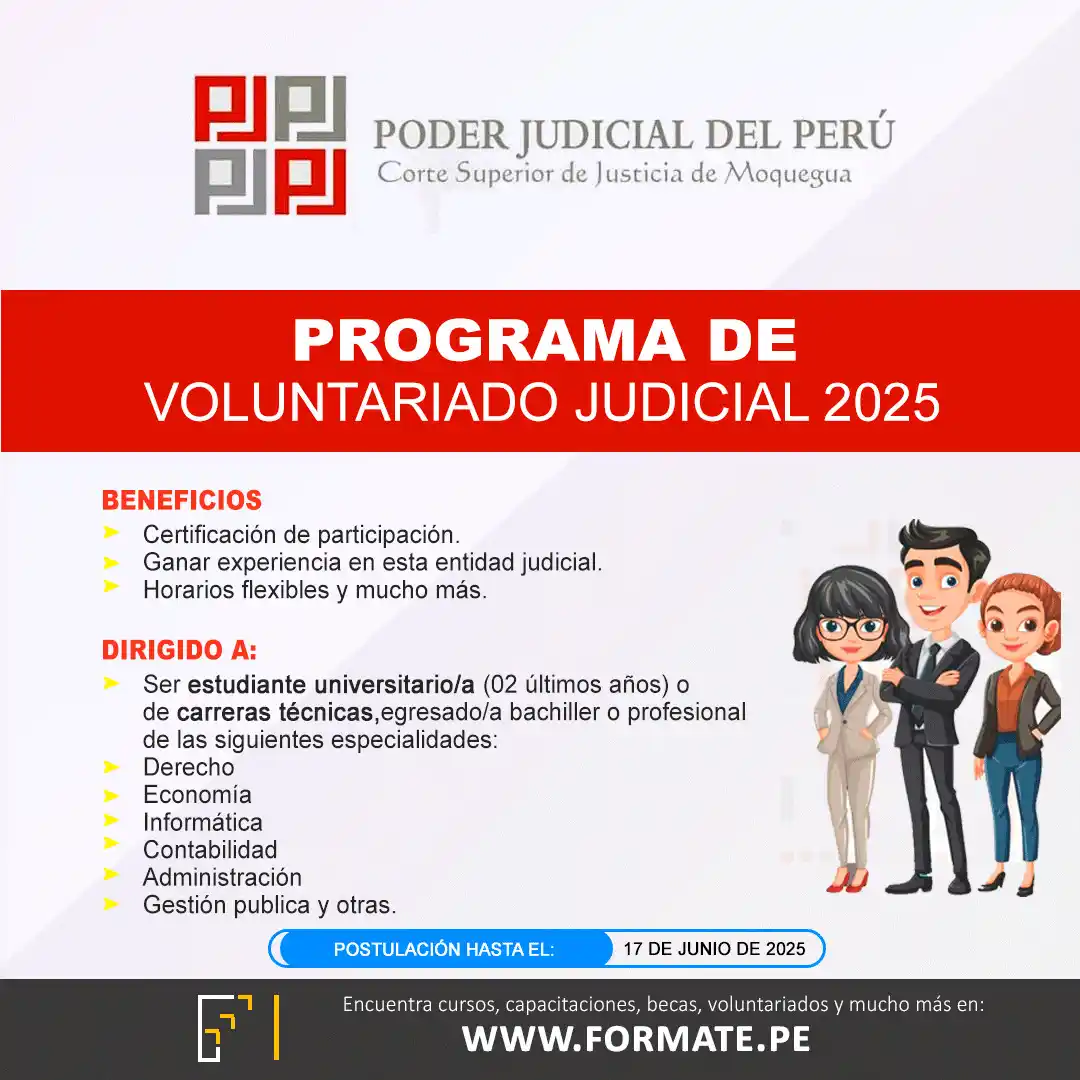 Image from Prácticas Profesionales Perú: 📢¡Último día para postular! Programa de Voluntariado del Poder Judic...