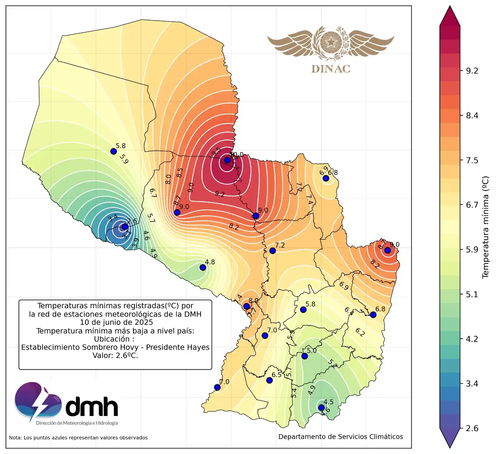 Image from DMH-DINAC_Paraguay: 🌡️📷[10/06/2025] Te presentamos la distribución espacial de las tempe...