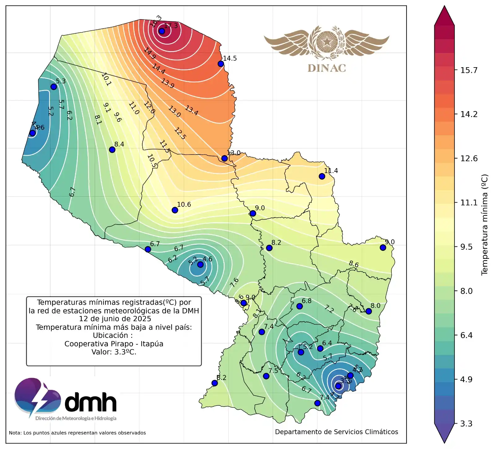 Image from DMH-DINAC_Paraguay: 🌡️📷[12/06/2025] Te presentamos la distribución espacial de las tempe...