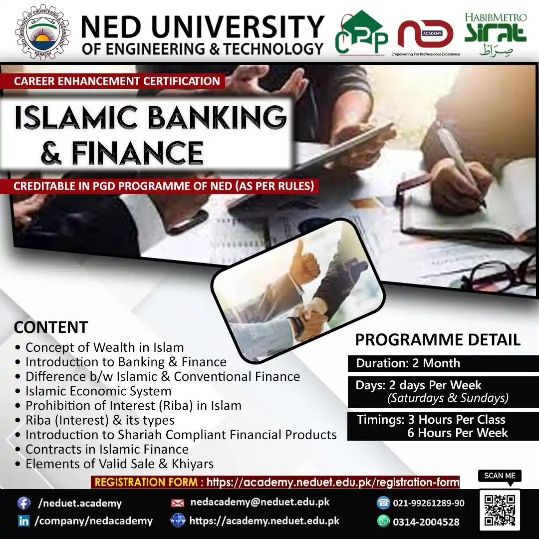 Image from NED ACADEMY (Official) - NED University of Engineering & Technology, Karachi: 2-month Professional Certification in ISLAMIC BANKING & FINANCE offere...